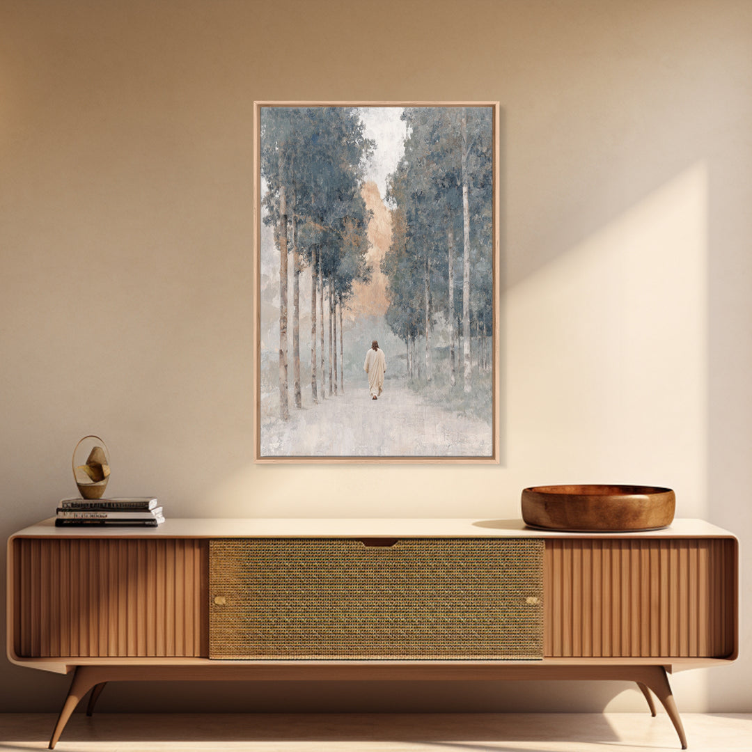 Walk In Peace – Framed Canvas Print – Christian Art Canvas – Blue Christian Art – Christian Wall Art – Christian Painting – Unique Christia