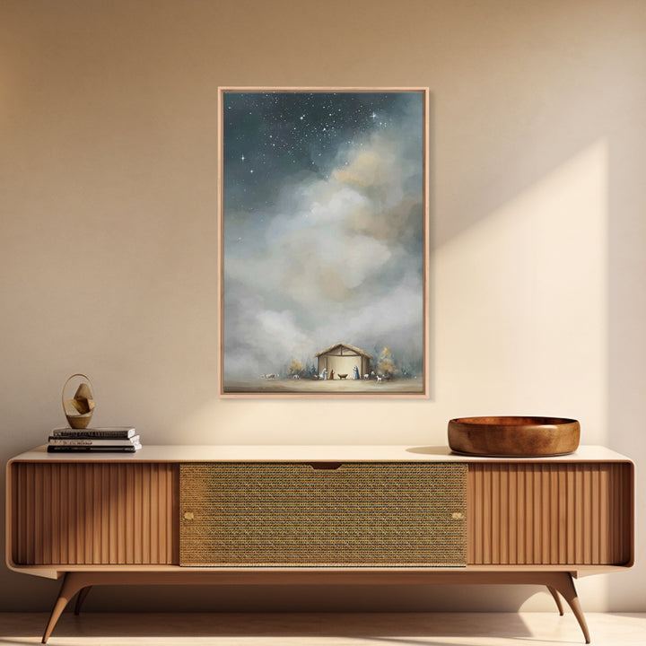 Starry Holy Night – Framed Canvas Print – Christmas Art – Christian Christmas Art – Framed Christmas Wall Art – Christian Decorations