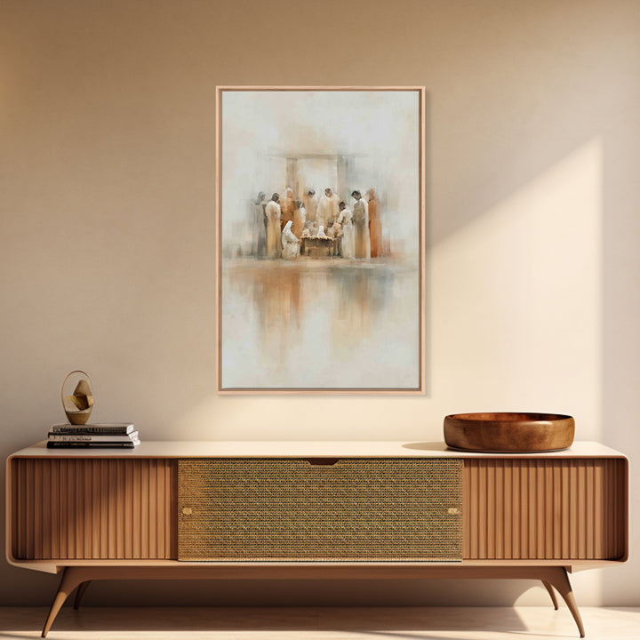 Gathered In Wonder, Framed Canvas Print, Christian Paintings, Christian Art Work, Christmas Art, Subtle Christian Art