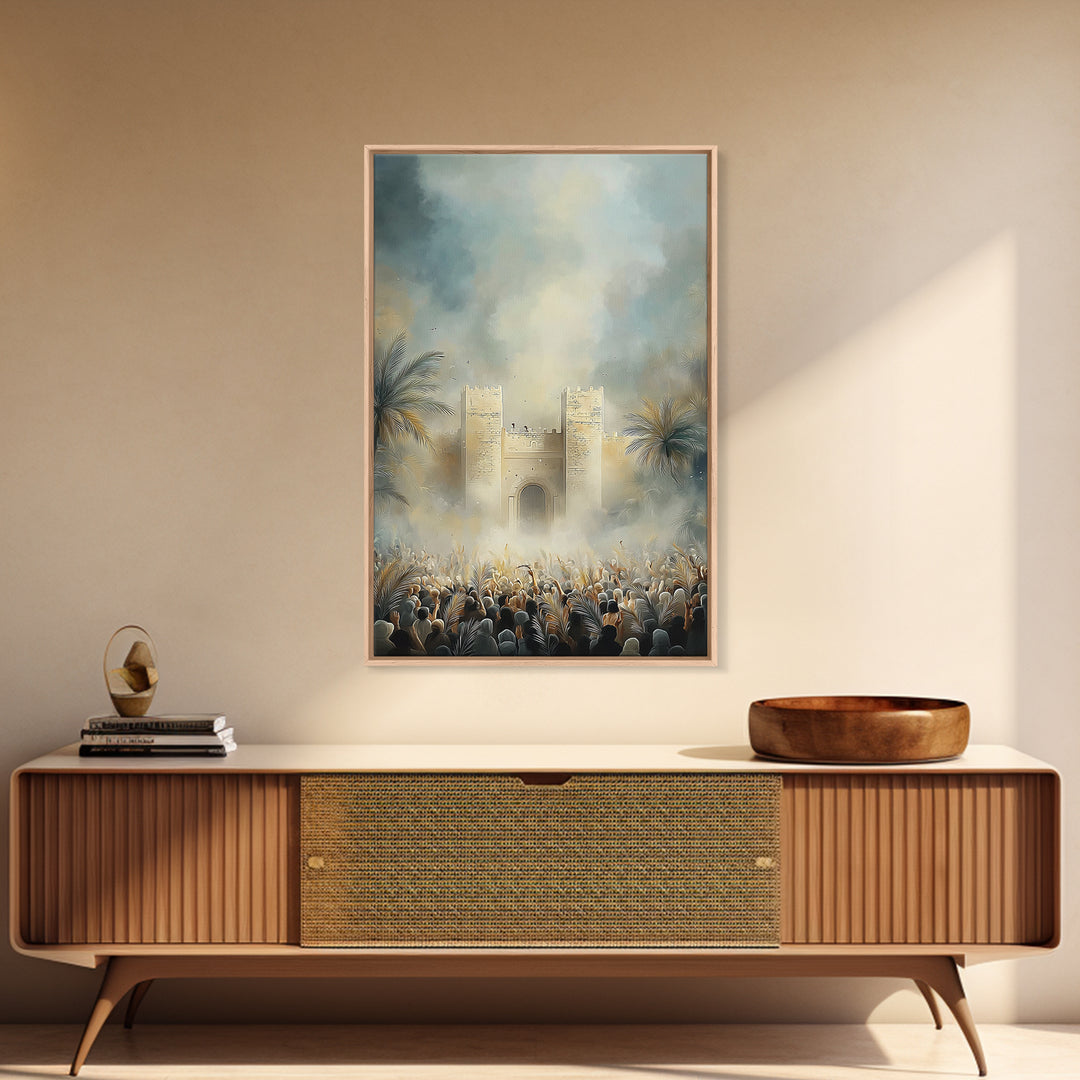 Palm Gate Hosanna – Framed Canvas Print – Christian Art – Christian Wall Art – Christian Art Painting – Moody Christian Art