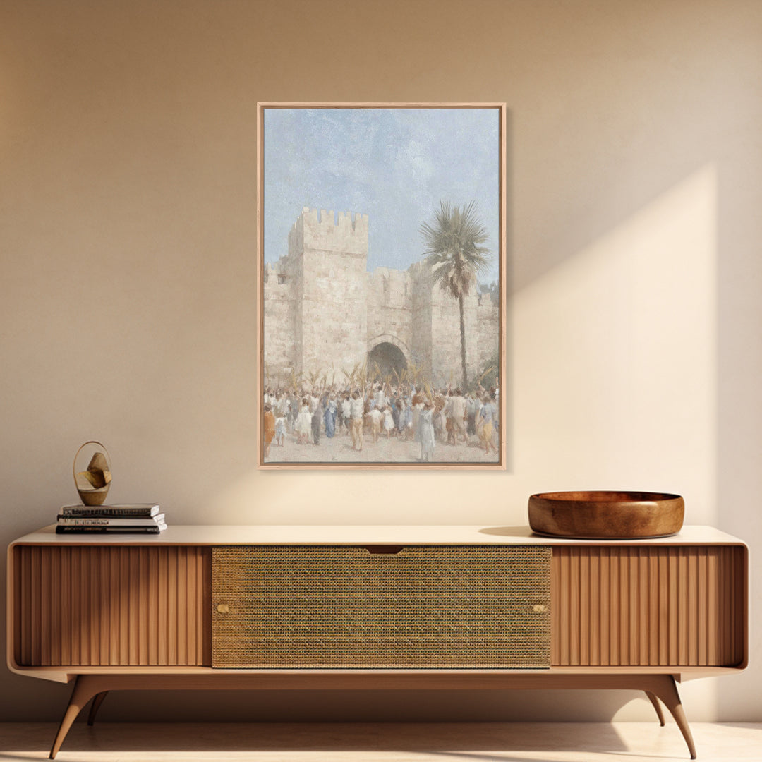 Palm Day Rejoicing, Framed Canvas Print, Christian Art Canvas, Christian Wall Art, Subtle Christian Art, Christian Art Prints
