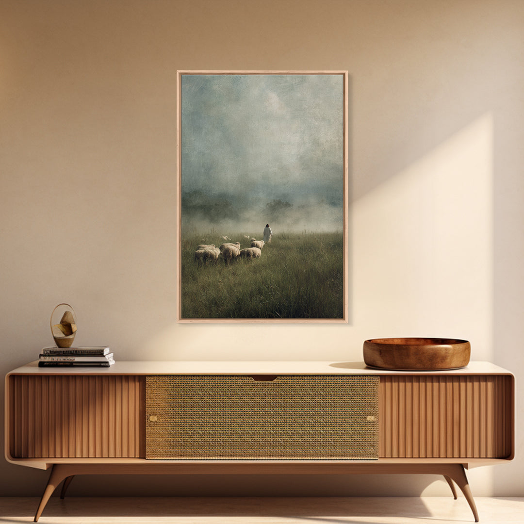 Blessed Shepherd Path – Framed Canvas Print – Jesus Painting – Christian Art Canvas – Christian Wall Art – Large Christian Painting