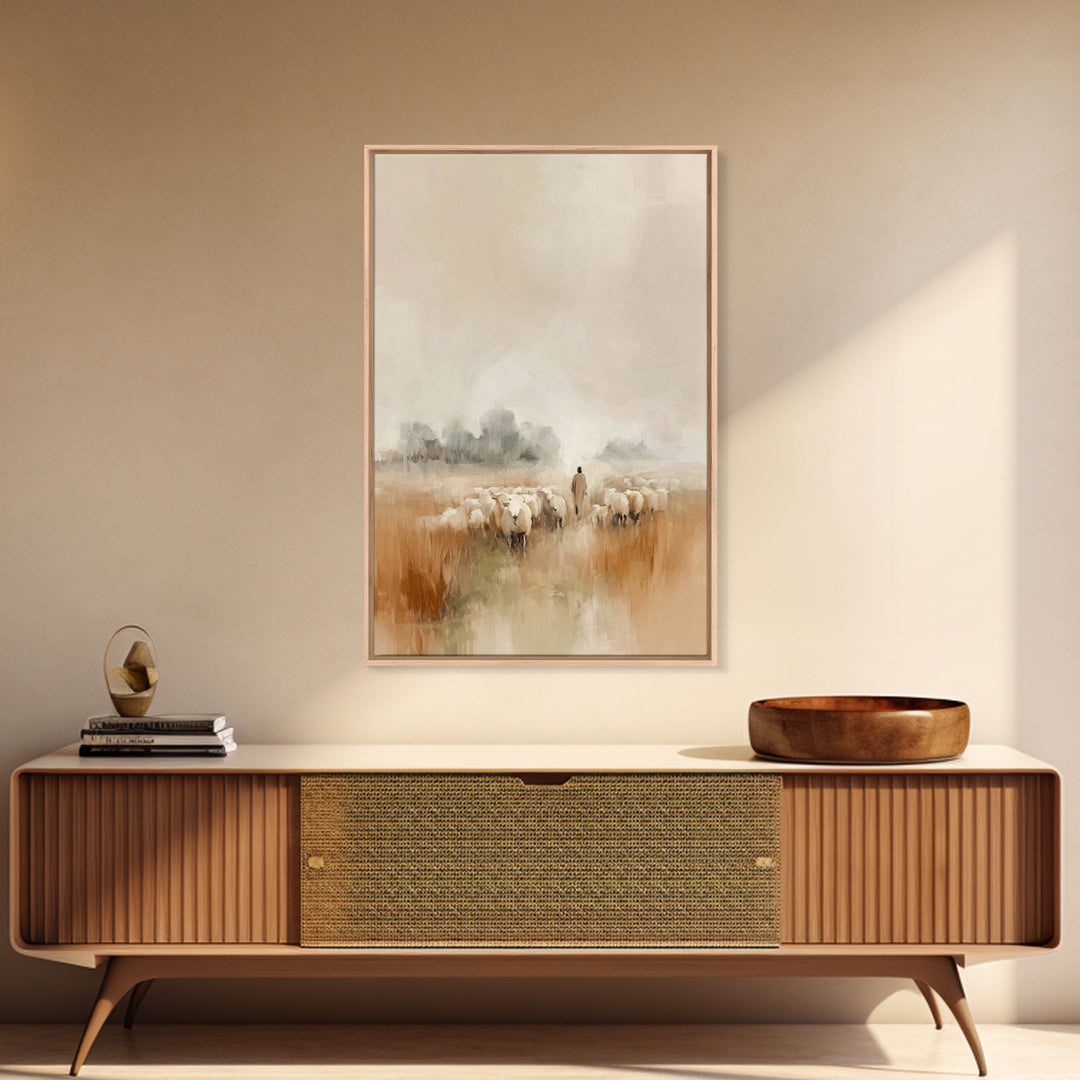 Pasture Of Peace, Framed Canvas Print, Christian Art Canvas, Jesus Wall Art, Subtle Christian Paintings, Christian Decor