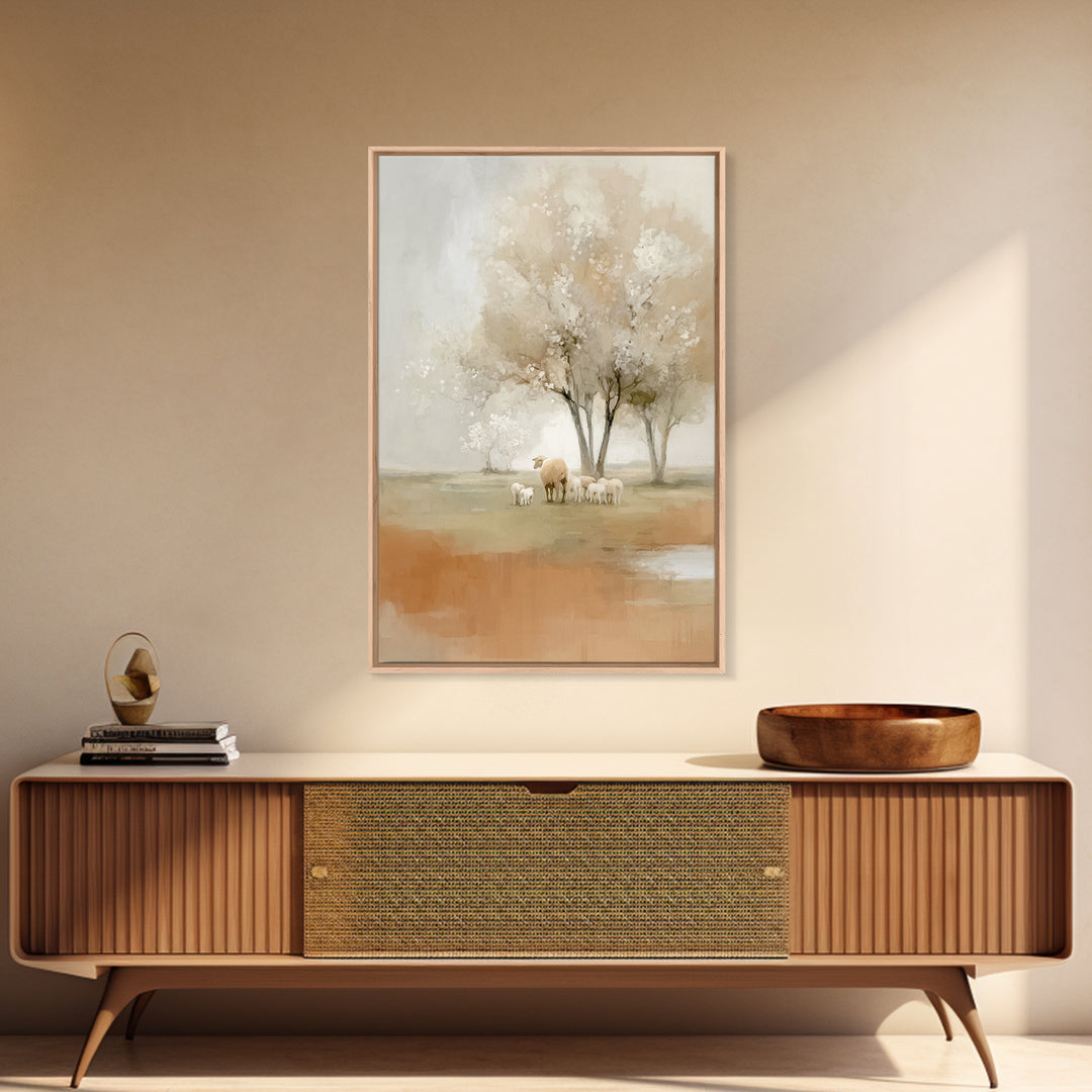 Gentle Meadow Calm - Framed Canvas Print - Christian Wall Art - Christian Art Canvas - Pastoral Scenery - Subtle Christian Art - Christian
