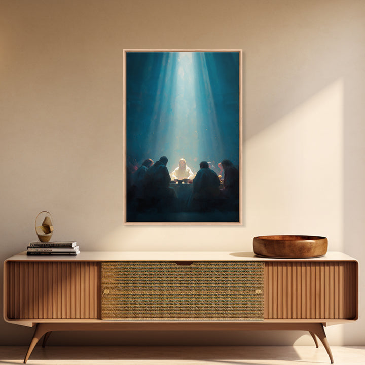 Light Of Communion – Framed Canvas Print – Christian Art Canvas – Christian Wall Art – Large Christian Painting – Moody Christian Art – Jes