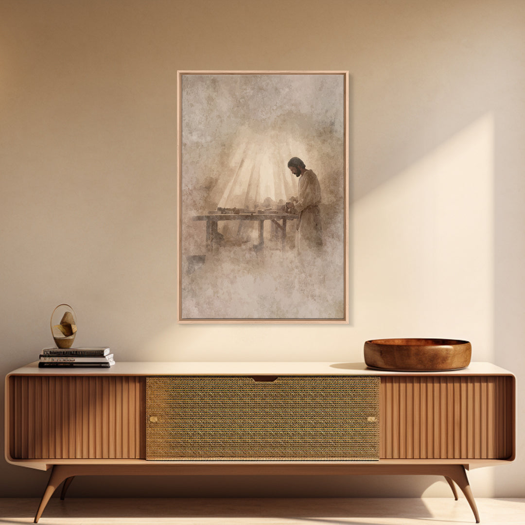 Carpenter’s Grace – Framed Canvas Print – Christian Art Canvas – Christian Wall Art – Christian Painting – Vintage Christian Art – Christia