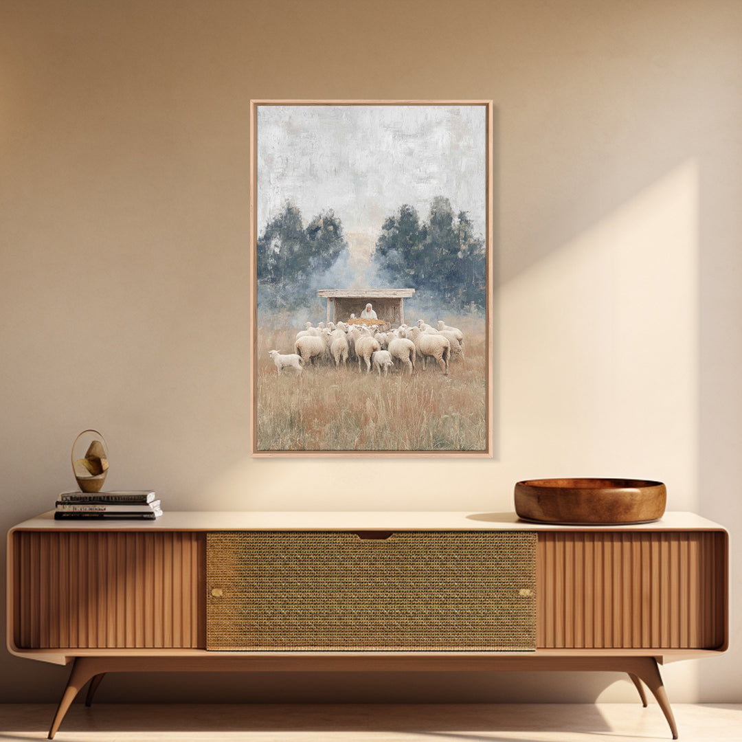 Flock Of Grace – Framed Canvas Print – Christian Christmas Art – Jesus Painting – Christian Wall Art – Christmas Canvas Wall Art – Christia