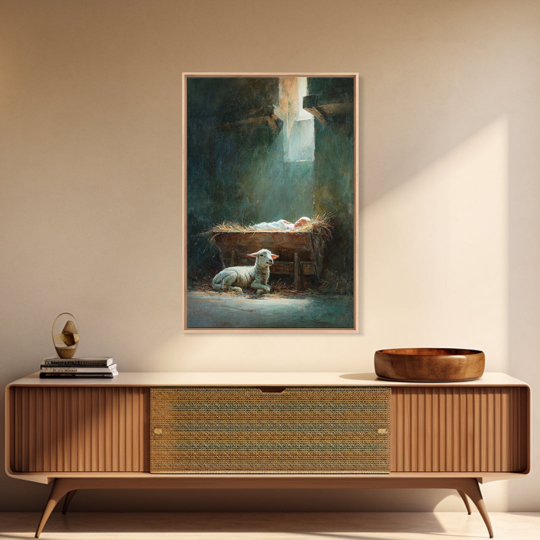 Father’s Gentle Watch – Framed Canvas Print – Christian Wall Art – Jesus Painting – Christian Art Canvas – Christmas Art Prints – Christian