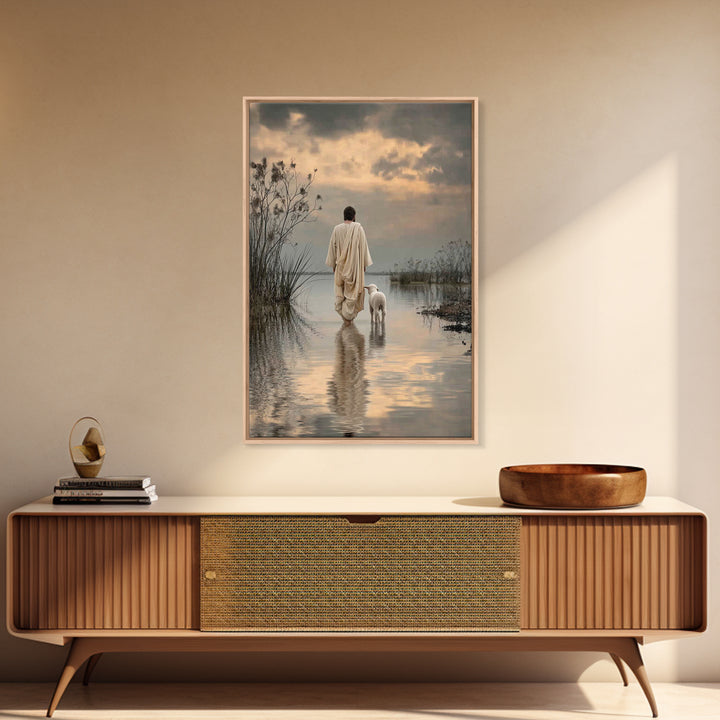 Evening Shepherd Hope – Framed Canvas Print – Christian Art Canvas – Christian Wall Art – Jesus Painting – Christian Christmas Art – Subtle