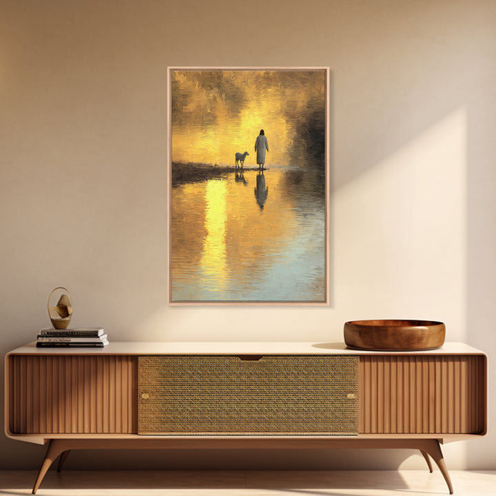 Shepherd’s Dawnlight – Framed Canvas Print – Jesus Painting – Christian Wall Art – Modern Christian Art – Christian Art Canvas – Christmas
