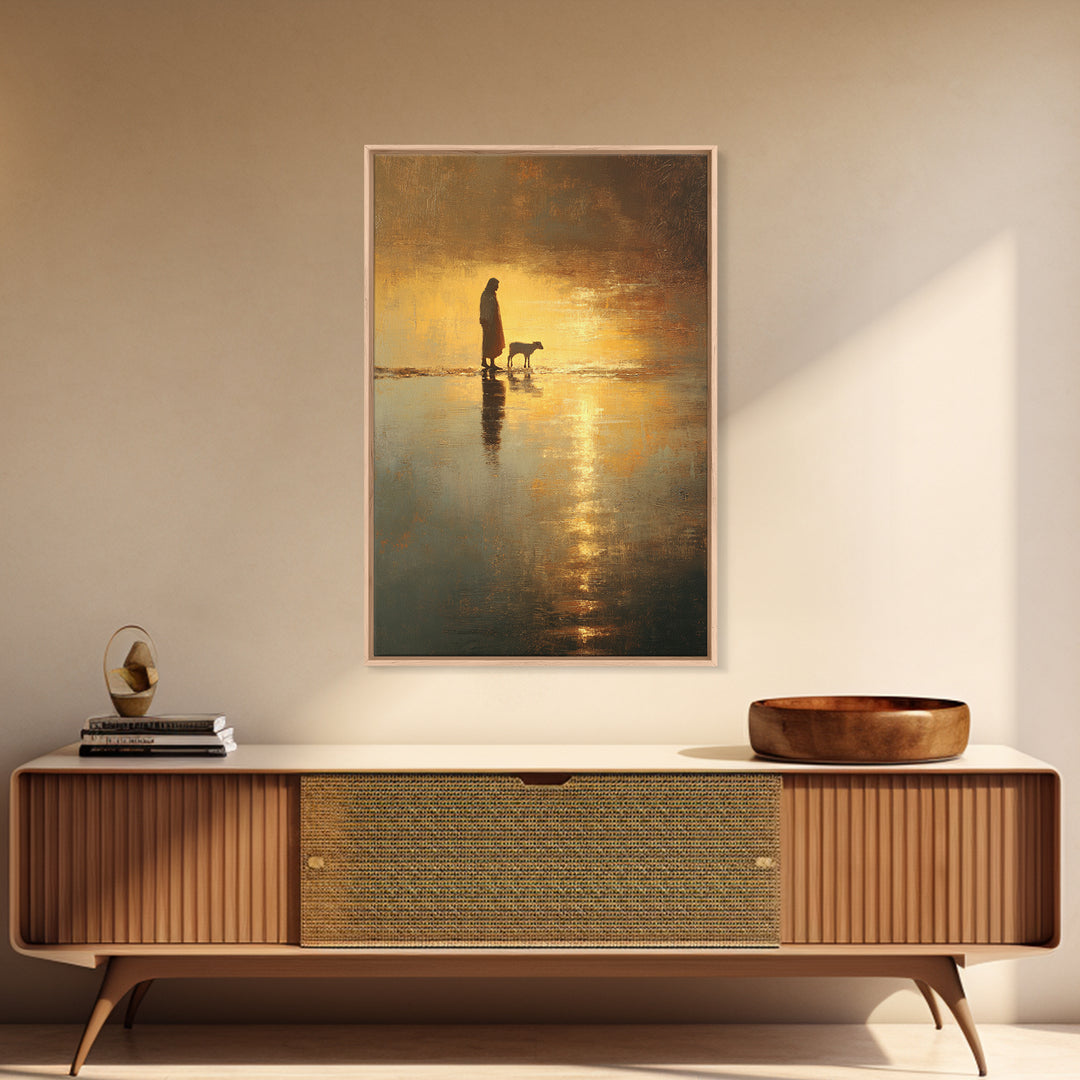 Golden Quiet Valley – Framed Canvas Print – Christian Art Canvas – Moody Christian Art – Jesus Painting – Christian Wall Art – Christian De