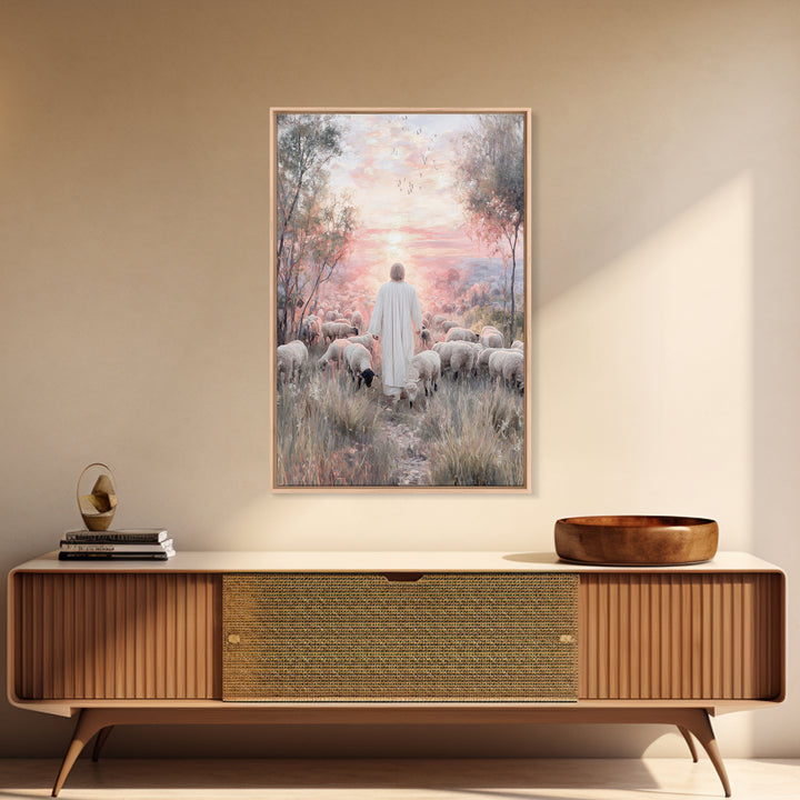 Radiant Shepherd Glow – Framed Canvas Print – Christian Wall Art – Jesus Painting – Christian Art Canvas – Vintage Christian Art – Christia