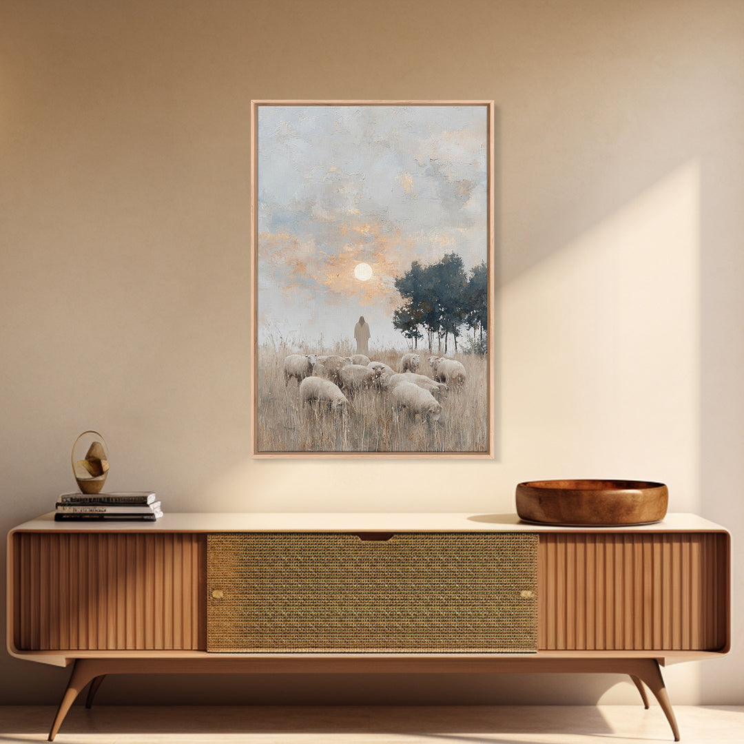 Pasture Of Mercy – Framed Canvas Print – Christian Art Print – Christian Wall Art – Jesus Painting – Christian Art Canvas – Christian Chris