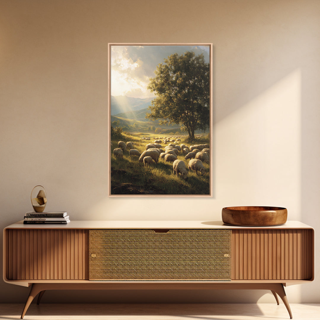 Dawn Of The Shepherds – Framed Canvas Print – Christian Wall Art – Christian Art Canvas – Christian Christmas Art – Pastoral Scenery – Chri