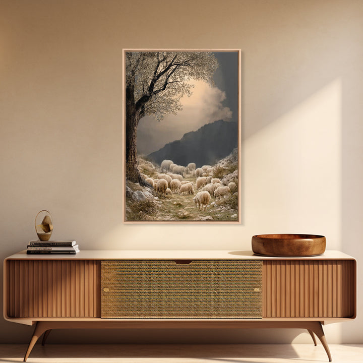 Olive Path Grace – Framed Canvas Print – Christian Wall Art – Christmas Art – Christian Art Canvas – Vintage Christian Art – Christian Deco