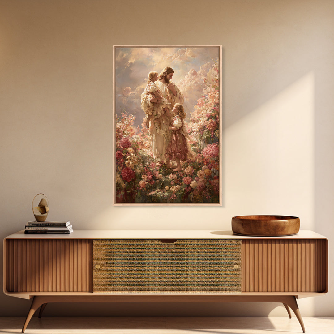 Children Of Heaven – Framed Canvas Print – Jesus Painting – Christian Wall Art – Large Christian Painting – Christian Art Canvas – Vintage