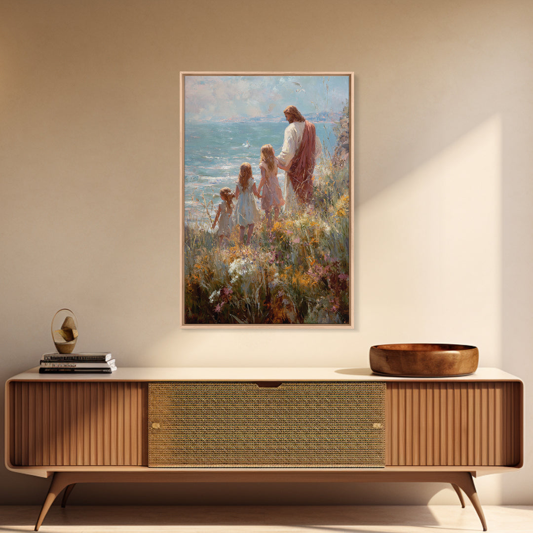 Shoreline Promise | Framed Canvas Print | Christian Wall Art | Jesus Art Print | Christian Art Canvas | Modern Christian Art | Christian Pa