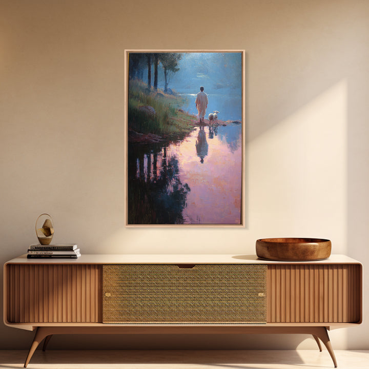 Shepherd’s Gentle Walk | Framed Canvas Print | Christian Wall Art | Jesus Painting | Christian Art Canvas | Modern Christian Art | Christma