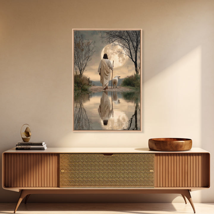 Blue Pasture Calm | Framed Canvas Print | Christian Art Canvas | Jesus Painting | Christian Wall Art | Moody Christian Art | Framed Christm