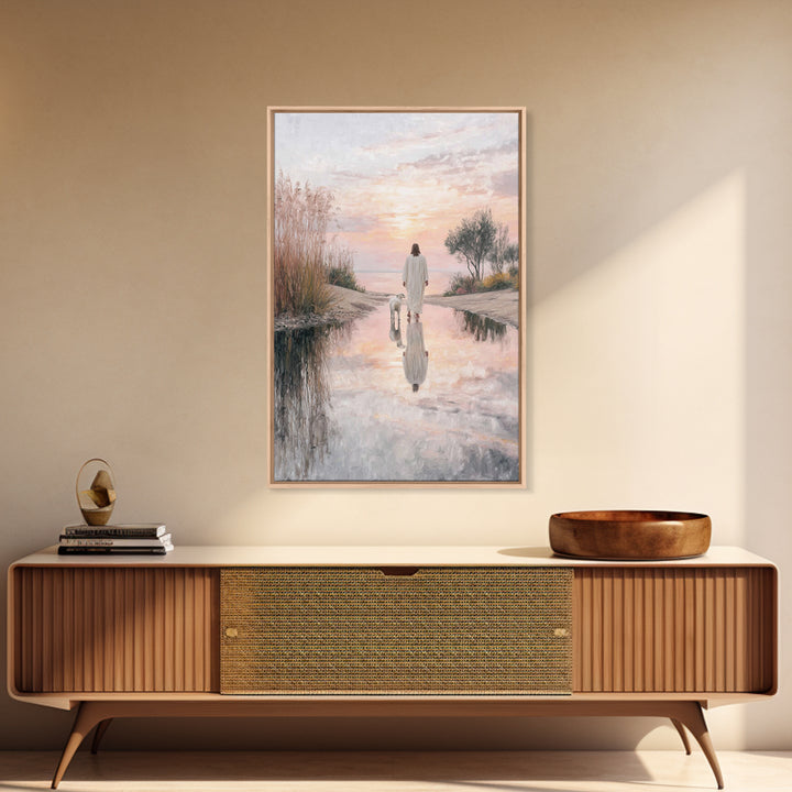 Moonlit Shepherd Road – Framed Canvas Print – Jesus Painting – Christian Art Canvas – Christian Wall Art – Christian Christmas Art – Large
