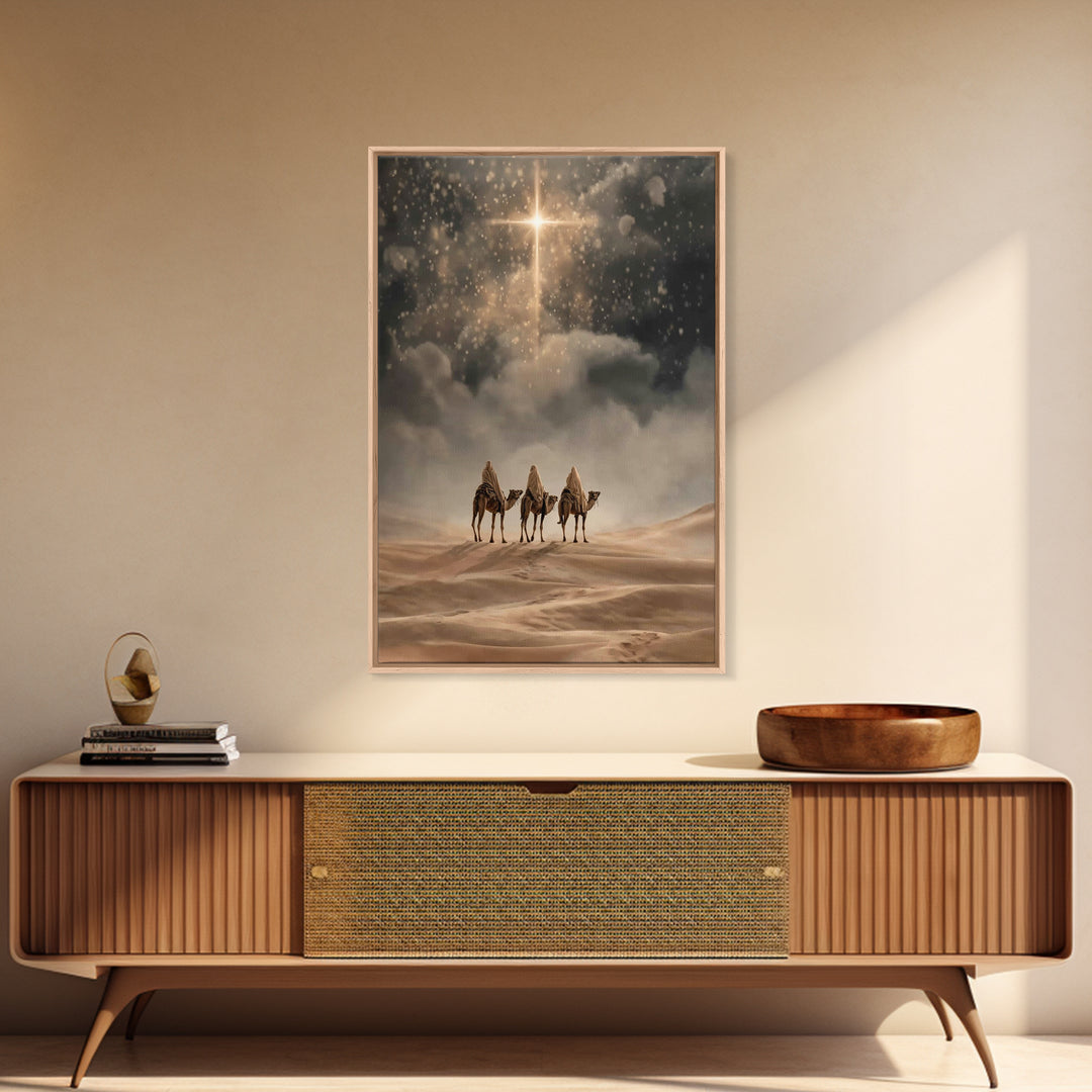 Three Gifts Journey | Framed Canvas Print | Christmas Art | Christian Art Canvas | Christian Wall Art | Vintage Christmas Art | Christian C