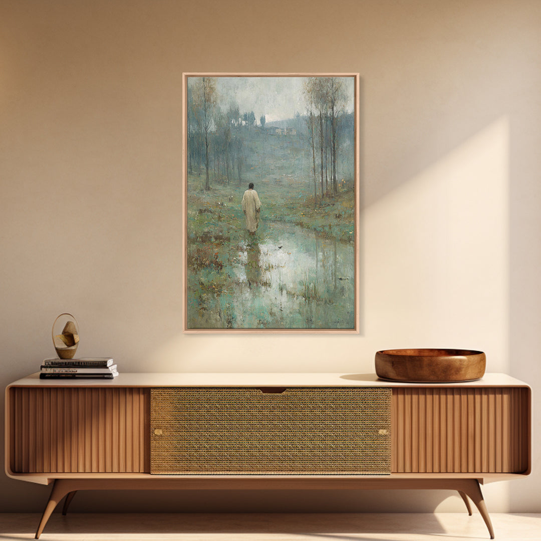 Morning Stillness, Framed Canvas Print, Christian Art Canvas, Christian Wall Art, Moody Christian Art, Jesus Painting, Christmas Art Prints