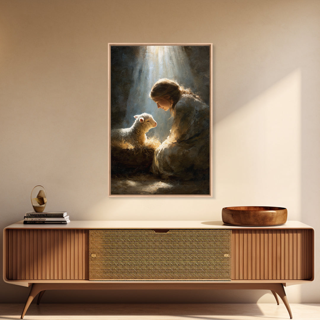 Lamb of Peace – Framed Canvas Print – Jesus Art Print – Christian Paintings – Christian Art Work – Christian Gift Ideas – Christian Wall Ar