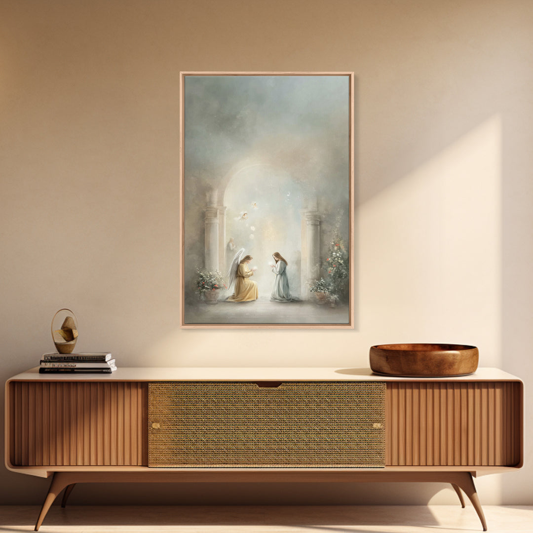 Heavenly Annunciation – Framed Canvas Print – Christian Wall Art – Christian Art Canvas – Vintage Christian Art – Christian Christmas Art