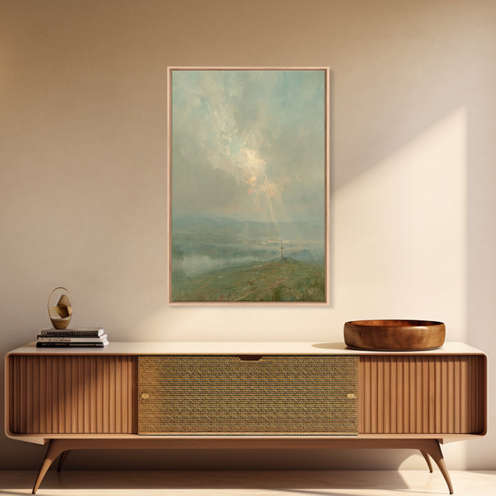 Cross On Horizon – Framed Canvas Print – Christian Art Work – Christian Wall Art – Subtle Christian Art – Christian Art Canvas – Christian