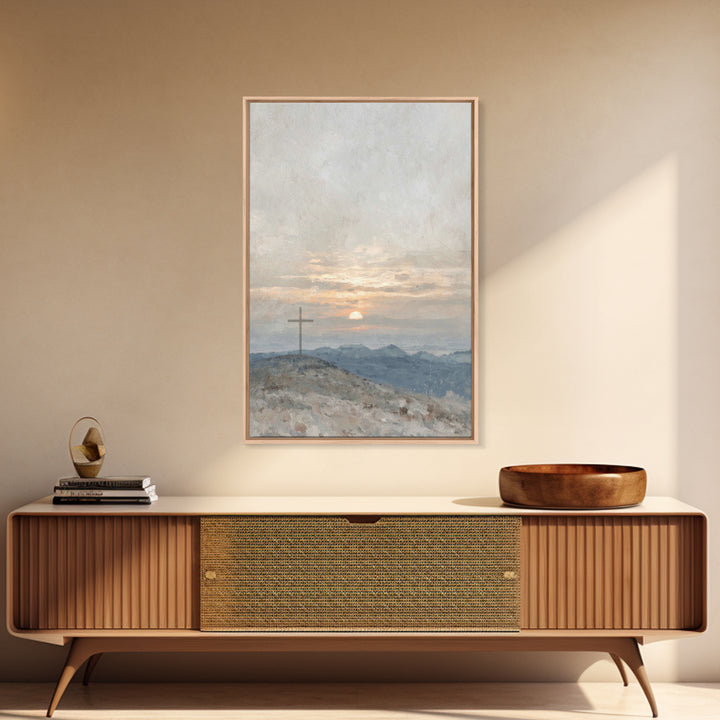Hillside Sunrise, Framed Canvas Print, Christian Art Prints, Christian Wall Art, Christian Art Canvas, Subtle Christian Paintings, Christia
