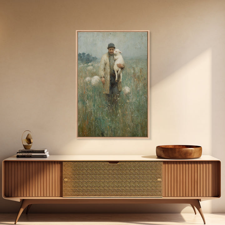 Guardian Of Lambs | Framed Canvas Print | Jesus Wall Art | Christian Art Canvas | Modern Christian Painting | Christian Art | Christian Dec