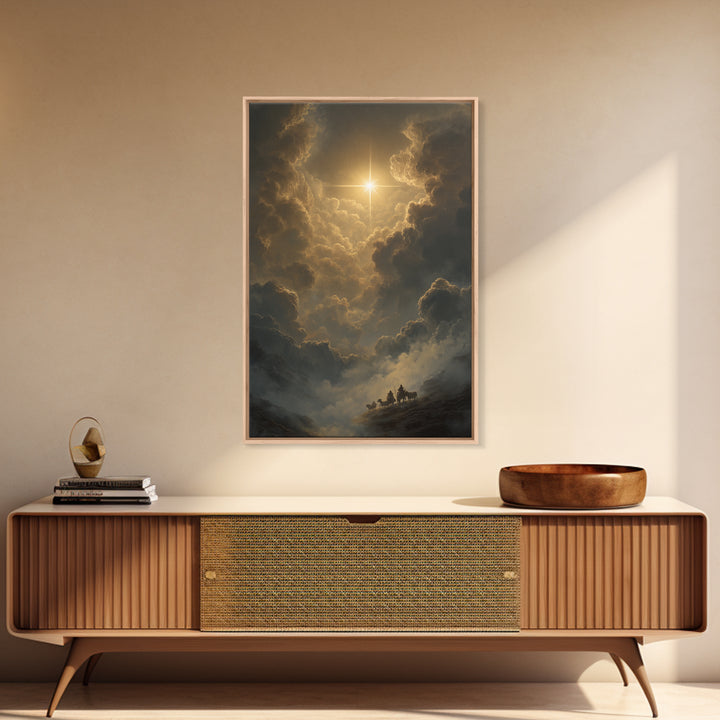 Guiding Star Glory – Framed Canvas Print – Christian Christmas Art – Christian Wall Art – Christmas Art Prints – Christian Art Canvas – Moo