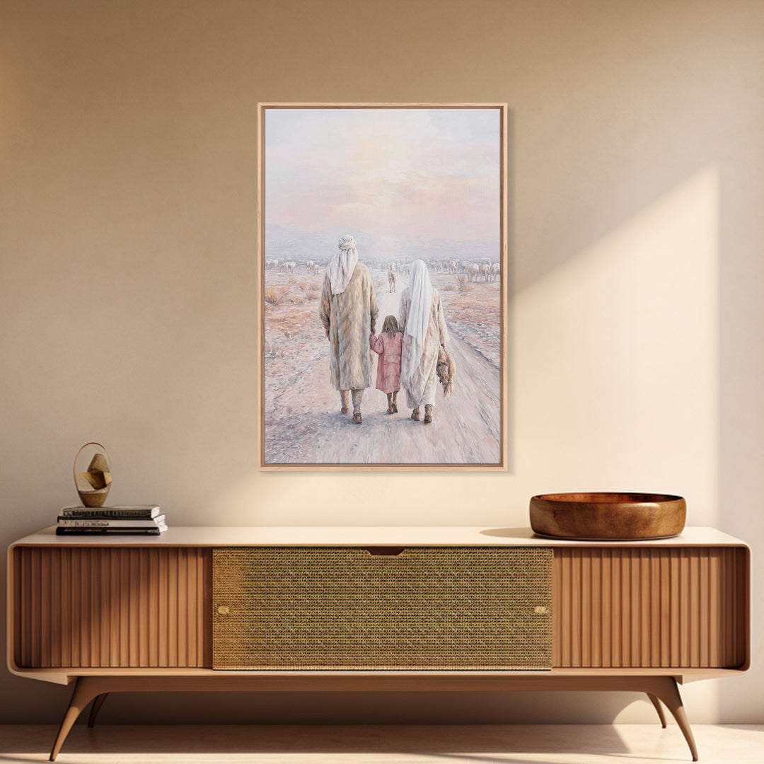 Pilgrims Of Dawn | Framed Canvas Print | Christian Wall Art | Christian Art Canvas | Jesus Painting | Christian Decor | Christmas Art