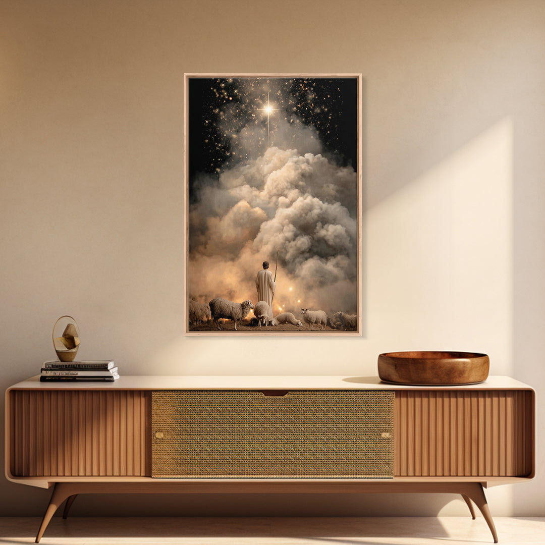 The Guiding Star – Framed Canvas Print – Christian Wall Art – Jesus Painting – Christian Christmas Art – Christian Art Canvas