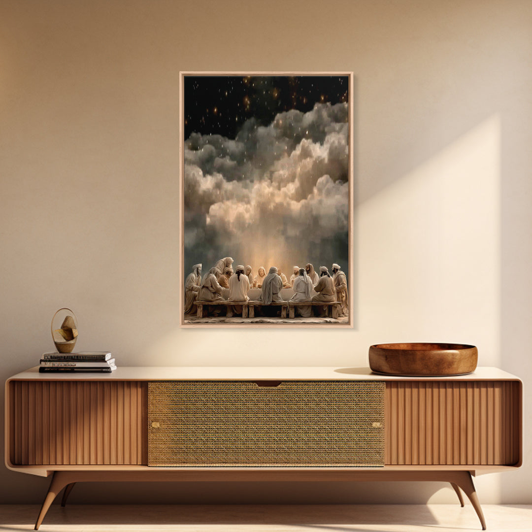 Sacred Evening Table | Framed Canvas Print | Modern Christian Art | Jesus Painting | Christian Art Canvas | Christian Wall Art | Christian