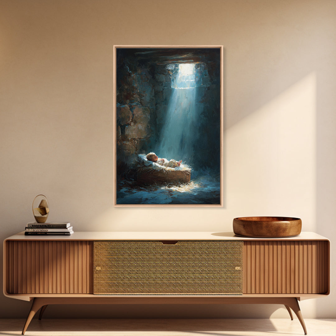 Holy Manger Light – Framed Canvas Print – Christian Wall Art – Christian Art Canvas – Jesus Christmas Art – Christmas Art – Christian Decor