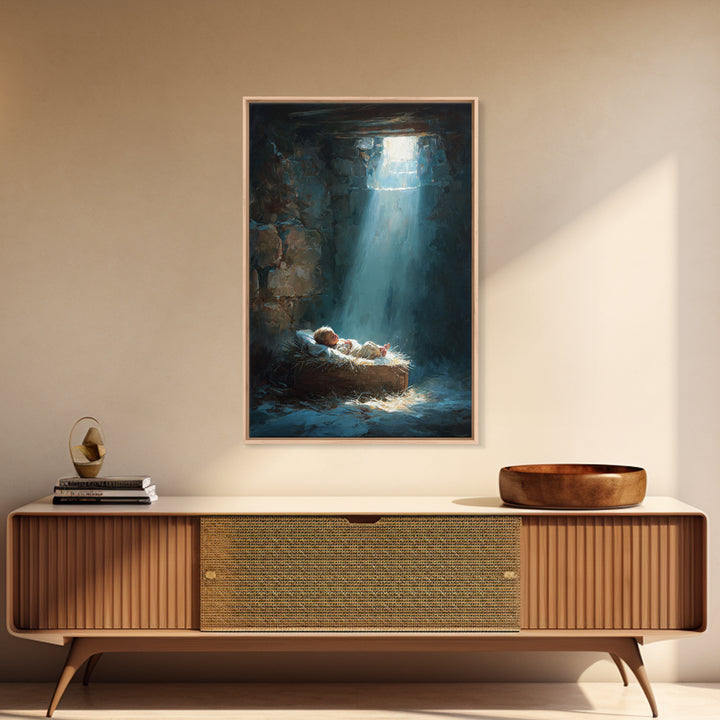 Holy Manger Light – Framed Canvas Print – Christian Wall Art – Christian Art Canvas – Jesus Christmas Art – Christmas Art – Christian Decor