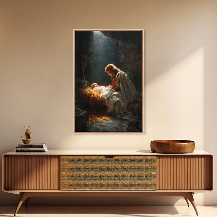 Mary’s Gentle Watch, Framed Canvas Print, Christian Wall Art, Jesus Christmas Art, Christian Art Canvas, Christmas Art, Christian Decor