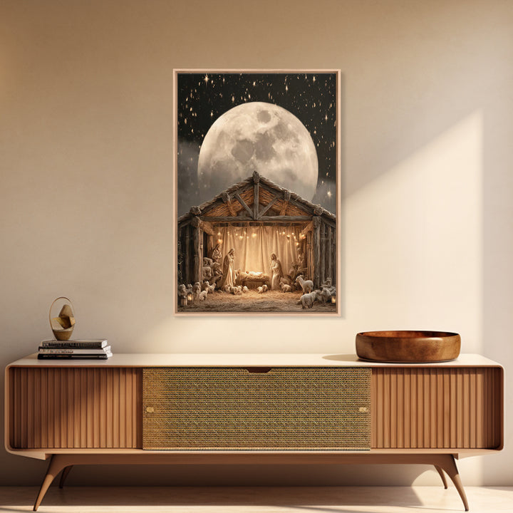 Moonlit Nativity, Framed Canvas Print, Christian Wall Art, Christian Art Canvas, Christmas Art, Christian Christmas Art, Christian Gift Ide