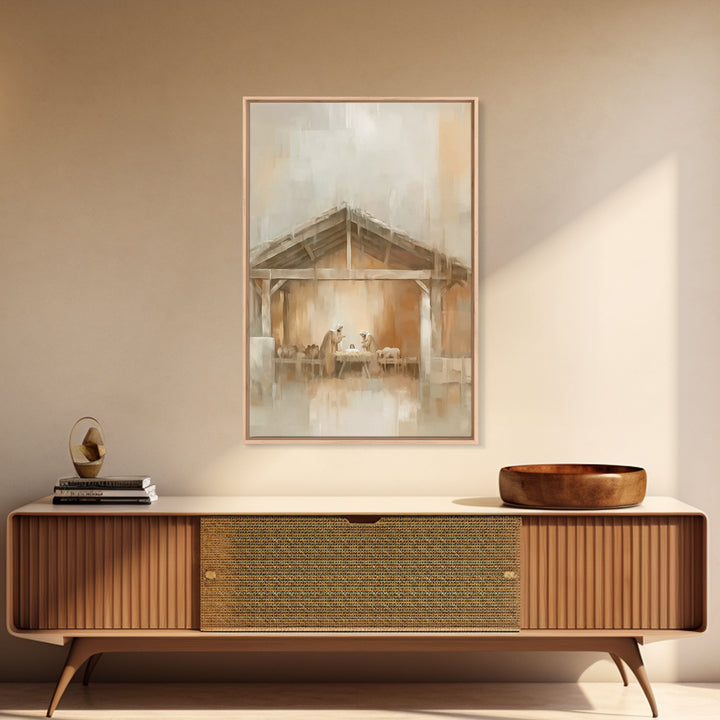 Quiet Manger Light – Framed Canvas Print – Christian Wall Art – Christian Art Canvas – Christmas Art – Christian Christmas Art – Christian