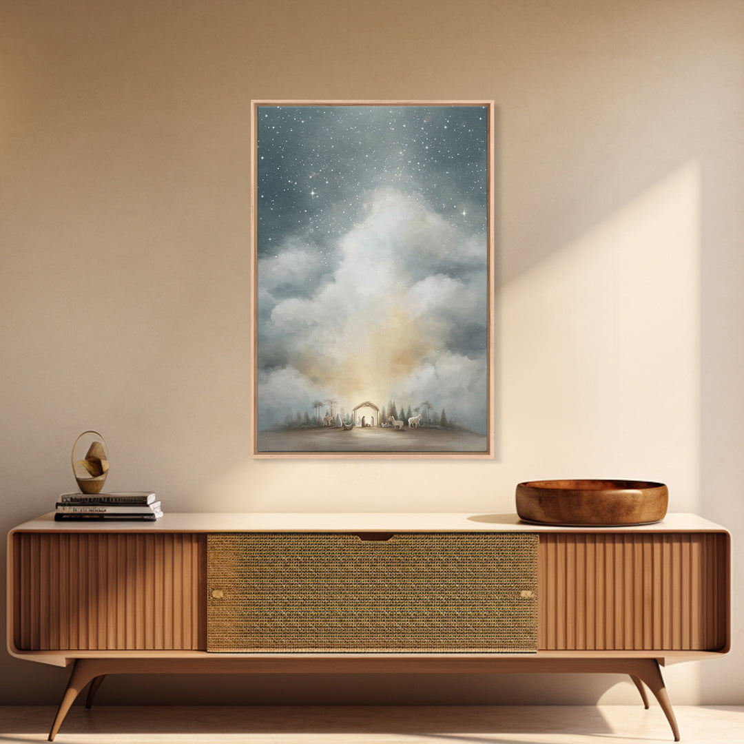 Heavenly Visitation | Framed Canvas Print | Christian Wall Art | Christian Art Canvas | Christmas Art | Christian Christmas Art | Christian