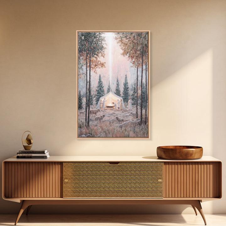 Forest Nativity Dawn – Framed Canvas Print – Christian Wall Art – Christian Art Canvas – Christmas Art – Christian Christmas Art – Christia