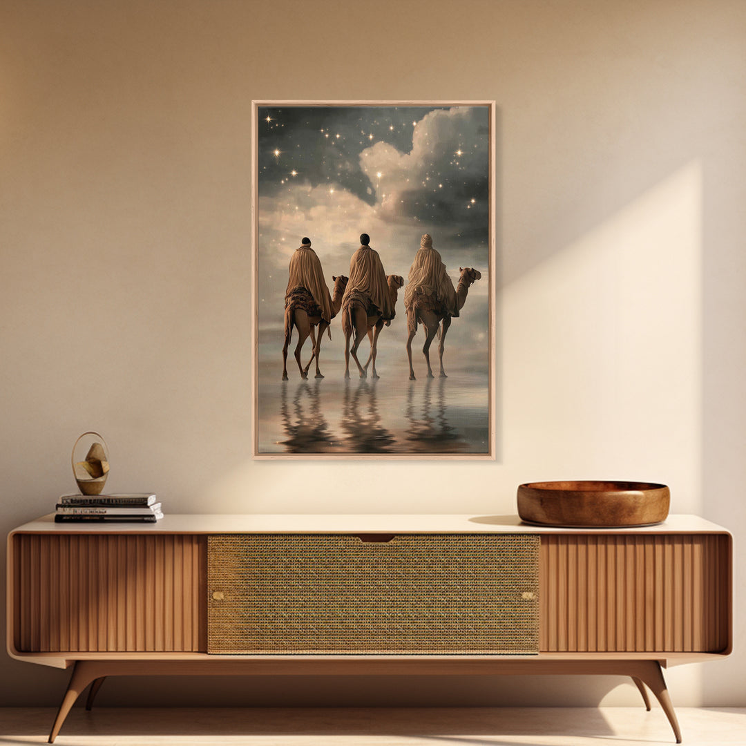 Starry Journey – Framed Canvas Print – Christian Wall Art – Christian Art Canvas – Christmas Art – Jesus Painting – Christian Christmas Art