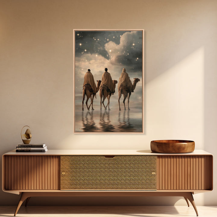 Starry Journey – Framed Canvas Print – Christian Wall Art – Christian Art Canvas – Christmas Art – Jesus Painting – Christian Christmas Art