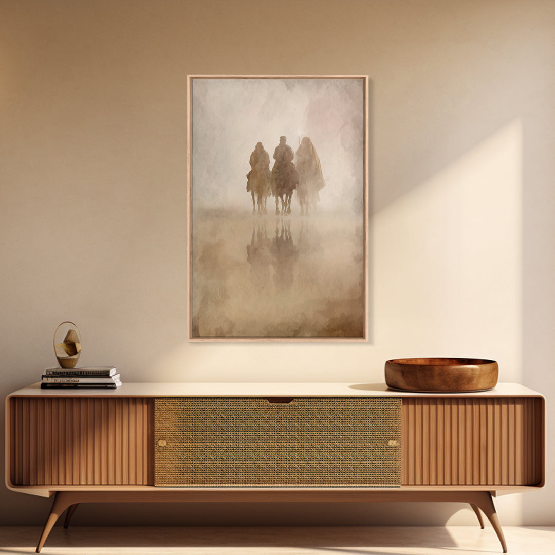Misty Caravan – Framed Canvas Print – Christian Wall Art – Christian Art Canvas – Christian Christmas Art – Christmas Art – Jesus Painting