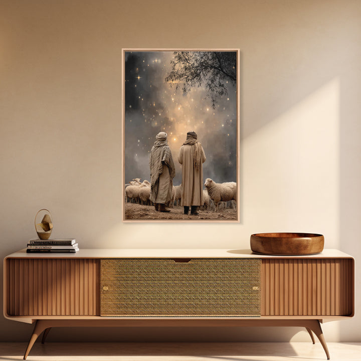 Starry Flock Night – Framed Canvas Print – Christian Christmas Art – Christian Wall Art – Christian Art Canvas – Christmas Art – Christian