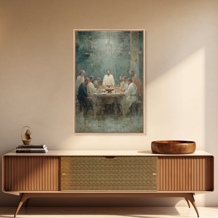 Sacred Supper Glow, Framed Canvas Print, Christian Wall Art, Christian Art Canvas, Moody Christian Art, Jesus Painting, Christian Gift, Chr