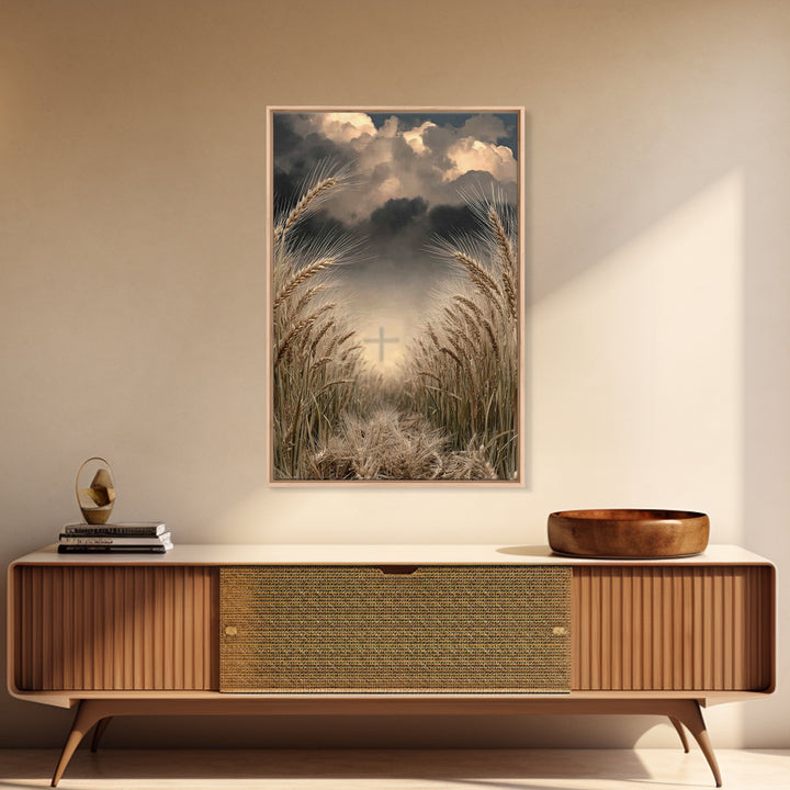 Stormlit Harvest | Framed Canvas Print | Christian Wall Art | Christian Art Canvas | Moody Christian Art | Christian Gift | Christian Paint