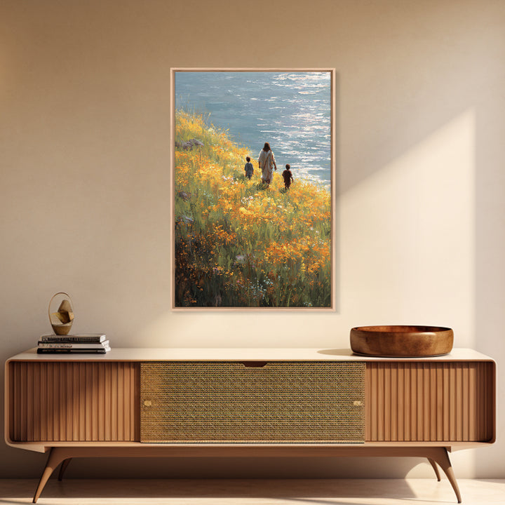 Riverside Shepherd, Framed Canvas Print, Christian Wall Art, Christian Art Canvas, Modern Christian Art, Christian Gift, Christian Decorati