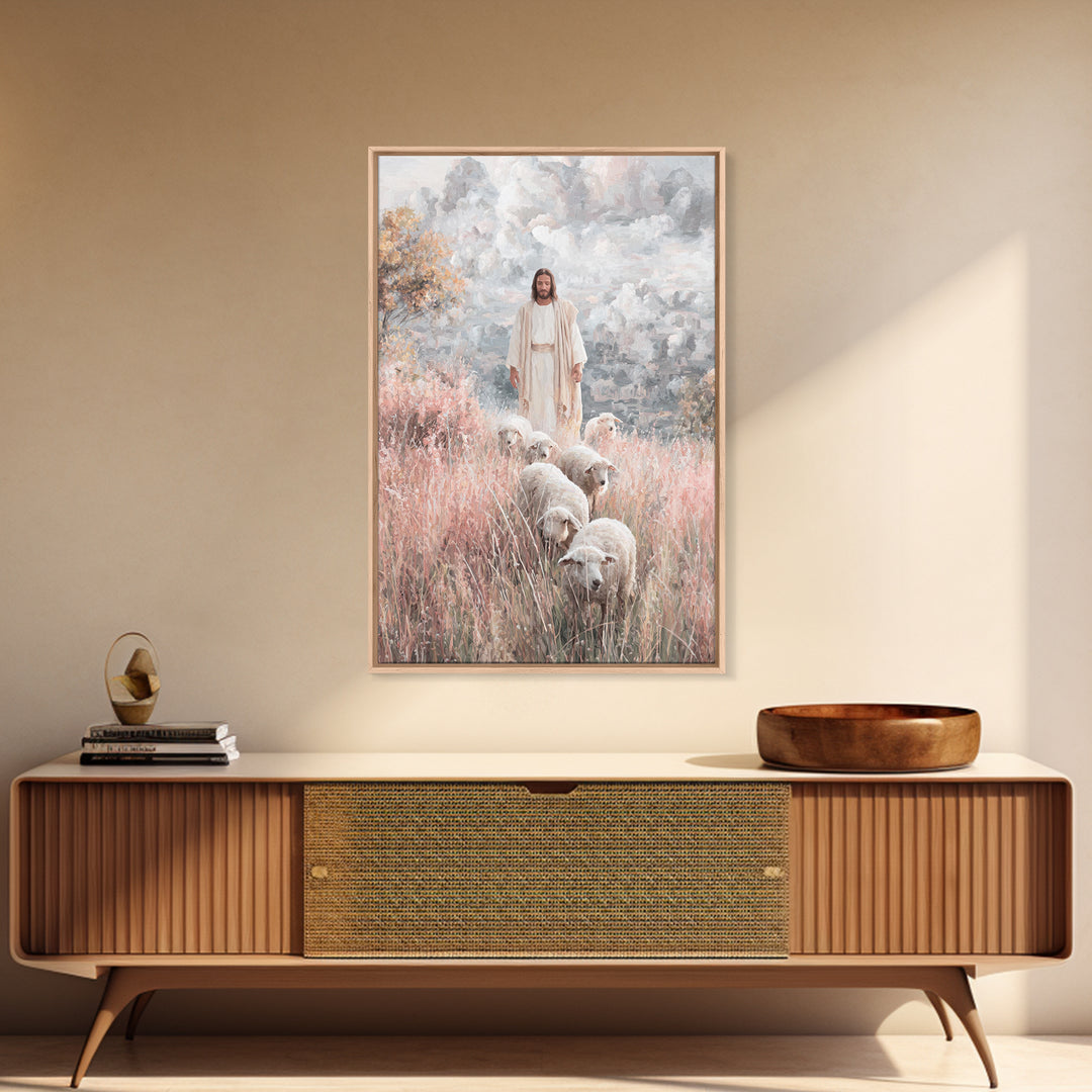 Heavenly Shepherd – Framed Canvas Print – Christian Wall Art – Jesus Painting – Christian Art Canvas – Christian Gift – Christian Christmas